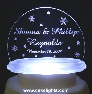 LIGHTED PERSONALIZED WINTER SNOWFLAKE WEDDING CAKE TOP CHRISTMAS