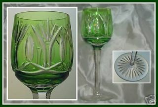 EMERALD GREEN Wine Class Goblet Hock CUT TO CLEAR CRYSTAL Bavaria