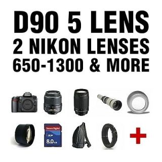 New D90 SLR Camera Body 5 Lens Kit, 2 Nikon 18 55, 70 300mm + 650