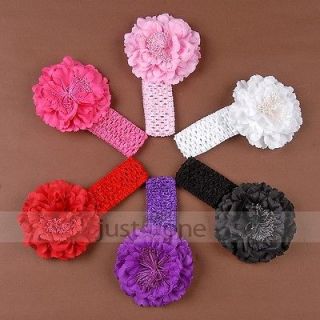 Peony Flower bud Hair Clip + Crochet Headband for Baby Infants Girls