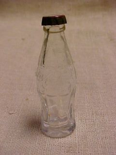 Vintage Mini Coke Coca Cola Soda Drink Bottle Clear Glass w/Cap on Top