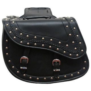 Oxide Black Studded Motorcycle, Motorbike Panniers, Pair Leather