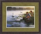 AT THE MILL POND by Robert Duncan Framed Art Farm Pond Swans Ducks