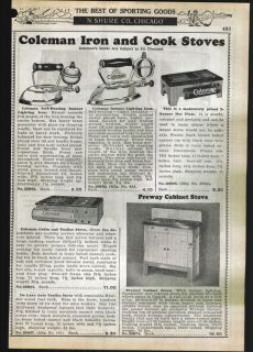 1939 AD Coleman Gas Gasoline Instant Lighting Sad Irons Camp Stoves