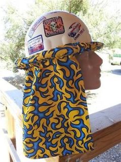 Yellow Blue Flames Hard Hat Neck Shade   Custom Made in the USA