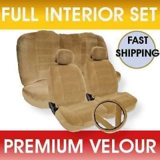 11pc Solid TAN Velour Low Back Cloth Seat Covers Fabric Steering Wheel