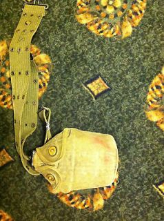 WWII US GI Army Metal Canteen Cover and Utility Web Belt 1940s