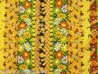 Vtg 60s Yellow Orange Green Brown Heavy Cotton Floral Upholstery