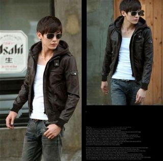 JJ Mens Slim Top Designed Sexy PU Leather Hoodie Jacket Coat Black