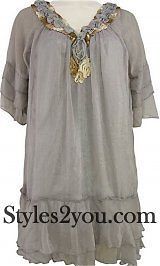 Pretty Angel Clothing Shabby Rose Collared Tunic In Beige, Brown