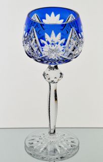 Bleikristall Cobalt Blue Cut to Clear Cased Crystal Wine Goblet Glass