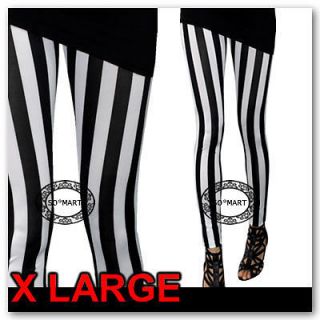 White Women Leggings Tights Pants Vertical Stripes sz size XL XLarge