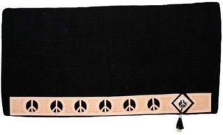 BLACK 36 x 34 New Zealand Wool Show Saddle Blanket w/ Peace Sign Cut