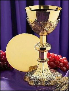 12 oz 9 3/4 Communion Ornate Chalice W Paten Christian Chapel Set