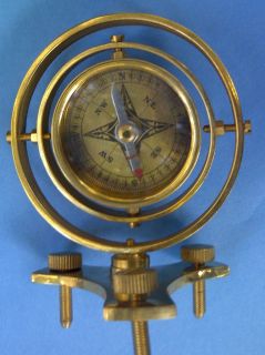 Antique Solid Brass Surveyor Compass Tripod W Adjustable Leg Screw