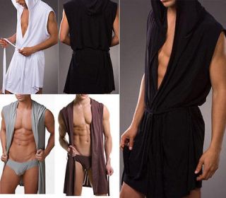 Man Mens Underwear Leisure Lounge Robe Hooded Sexy Silk Soft Gown
