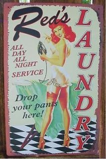 Vintage REDS LAUNDRY Retro Ad Sign DROP PANTS HERE Tin NEW