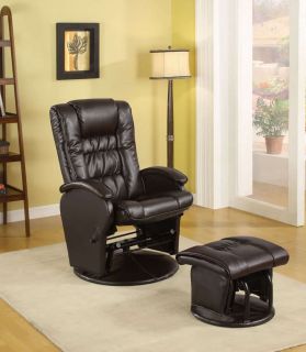 Brown Leather Like Glider Recliner and Ottoman by Coaster 600164