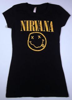 NIRVANA Smiley Face Kurt Cobain T shirt Womens Tee SzXL