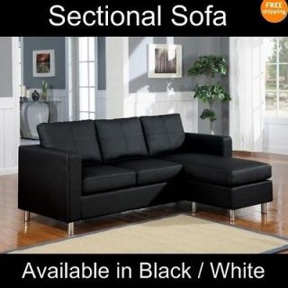 Small Modern Sectional Black Couch Convertible to Sofa and Ottoman Set