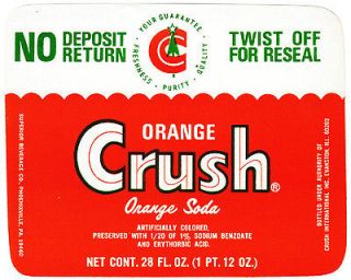 Old soda pop bottle label CRUSH ORANGE SODA 28oz unused new old stock
