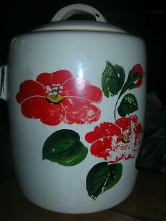 Antique McCoy Cookie Jar~Red Flowers/Green Leaves~1940s~ Must See