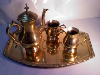 Solid Brass tea / coffee set with tray # 83445 India