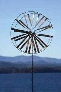 Wagon Wheel Kinetic Copper Iron Garden Stake Spinner