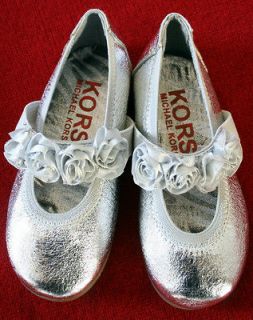 New $64 MICHAEL KORS Toddler Girl Adorable SHOES Silver Rosettes