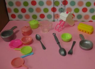 Dollhouse Mixer Pots Pans Utensils Toy Lot 3sf