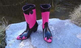 Corkys Bronco Womens Cowboy Western Style Pink Black Rain Boots 13