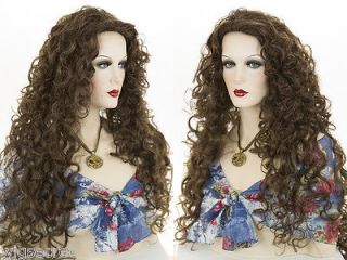 28 in Long Blonde Grey Brunette Red Curly 3/4 Cap Wig Held With Combs