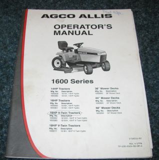 AGCO Allis 1600 Series Lawn Garden Tractor & Mower Deck Operators