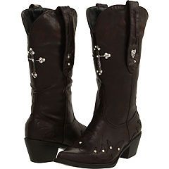 Ladies Brown Roper Rockstar Cowboy Boots with Cross and Rhinestones