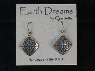 Earth Dreams Earrings   Copper & Teal Square Celtic Knot (JED E3002TL)