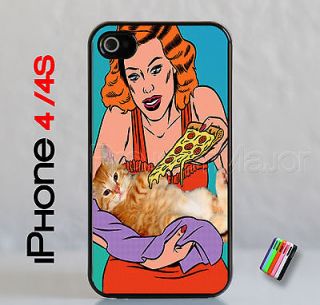 iPhone 4/4S Pizza Formula Comic book Cat Kitten Case Cover vintage