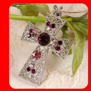 Fashion Women Jewelry Beautiful Cross pendant necklace Purple Crystal