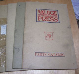 KLUGE Automatic PLATEN PRESS Parts Catalog, 30 Pages Plus Cover
