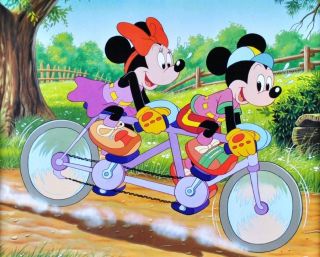 Vintage Disney Mickey Gang Minnie Bikes Cycling Riding Cartoon RARE