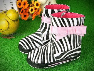 New Toddler Baby Girl Zebra Pink Bow Boots shoes 3 6 12 18 months A759