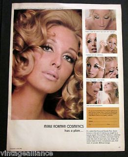 1968 Glamorous Blonde Putting on Merle Norman Cosmetics 60s Print Ad