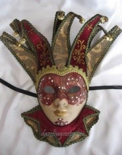 joker mask jester deep red gems bells female womens costume accessory