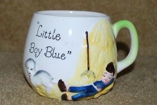 IMPORTS JAPAN VINTAGE LITTLE BOY BLUE COFFEE TEA MUG CUP PAINTED CREAM