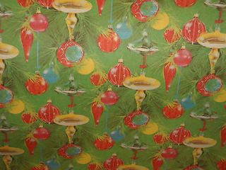 CHRISTMAS OLD STORE WRAPPING PAPER GIFT WRAP GREEN ORNAMENTS   4 YARDS