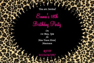 LEOPARD PRINT PARTY INVITATIONS BIRTHDAY 10th 11th 12th 17th 19th 20th