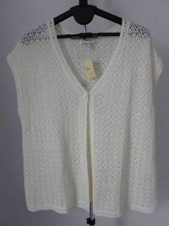 NEW CJ BANKS One Button 1X Crochet Cardigan Vest Cotton/Ramie Off