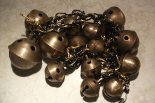 String of Brass Christmas Sleigh Bells Graduated Antique on 40 Chain