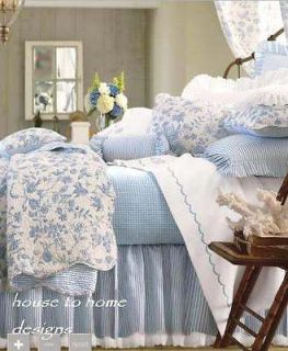BRIGHTON BLUE Twin (single) QUILT SET   WHITE FRENCH COUNTRY TOILE