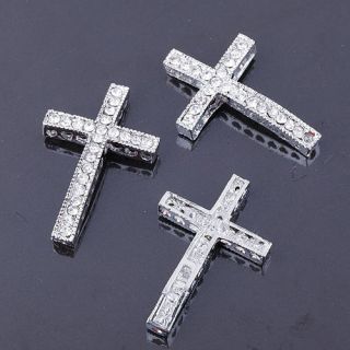50Pcs Curved Side Way Rhinestone 18KGP Cross Bracelet Connector Charms