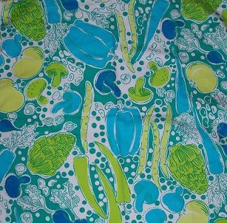 RARE LILLY PULITZER FABRIC*STEAMED*BLUES*GREENS*WHITE*VEGGIES STEAMED